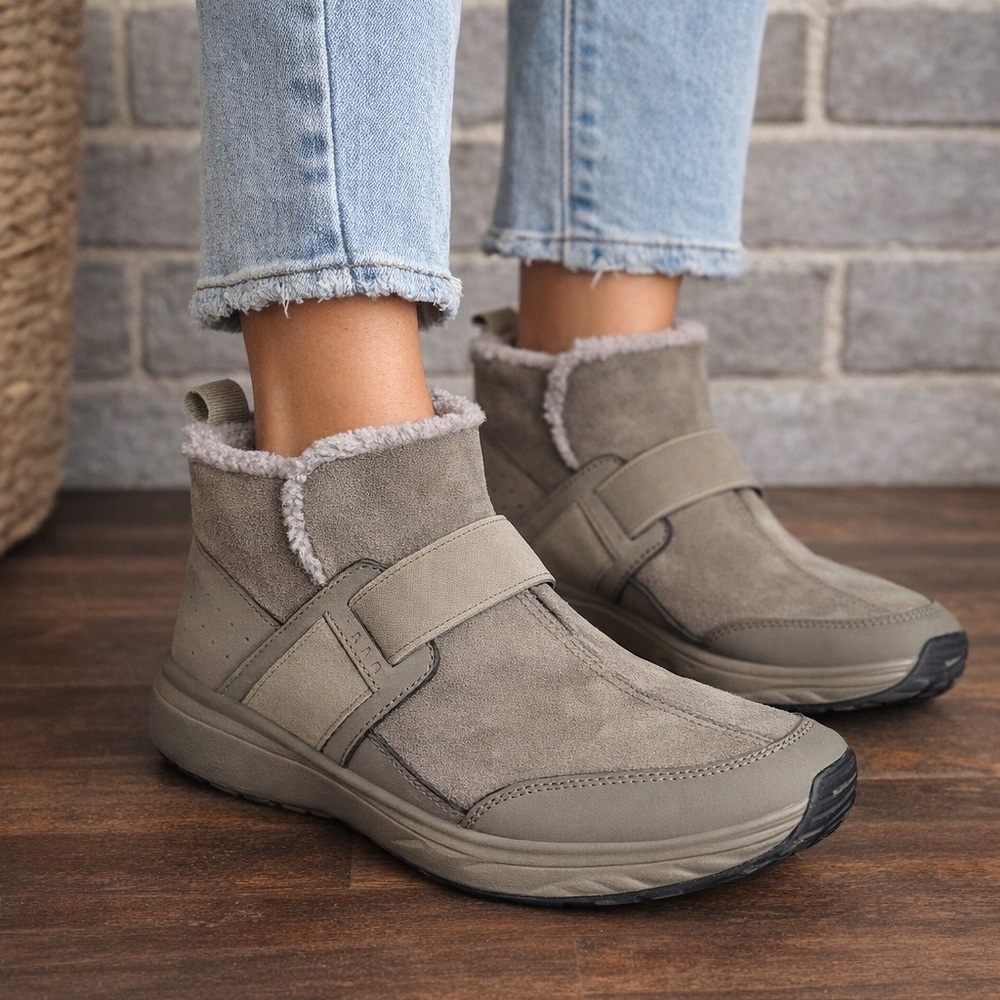 TRAQ by Alegria Suede Shearling-Lined Ankle Boots Taupe | EU 42 US 11